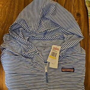 NWT Vineyard Vines Performance Blue White Striped Hoodie Medium Small Oversized